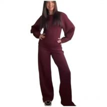 Woman's Casual Solid Two-piece Set Fashion O-neck Long Sleeves Slim Tops Wide-leg Pants Suits Autumn Winter Lady Office Outfit