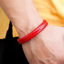Rot Schwarz Klassische Herren Leder Armbänder Charm Design Edelstahl Magnet Armreifen Für Frauen Freundschaft Paar Schmuck Geschenke