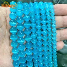 Glatte hellblaue Katzenauge Perlen Natur opal Stein runde lose Perlen für Schmuck herstellung DIY Armband Halskette 15 "Zoll 6/8/10mm