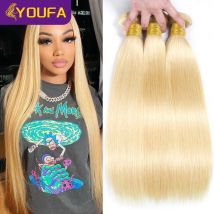 YOUFA 613 Blonde Menschliches Haar Bundles Für Frauen Brasilianische Gerade Menschliche Haarwebart Kann Gefärbt Werden Bleach Blonde Haar Extensions