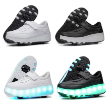 2 Wheels Child Deform Sneakers Roller Skate Shoes Kid Wheels Shoes Outdoor Skating Deformation Parkour Runaway Boys Girls Gift