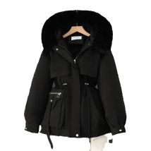 Fleece Lined Hood Down Jacket Winter Coat for Women Warm Drawstring Padded Parkas Korean Casual Streetwear Female Puffer Outwear