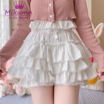 Mikumn Harajuku Japanische Lolita Kawaii Jk Pumphose Frauen Süße Spitze Rüschen Baumwolle Kürbis Hosen Y2k Mädchen Nette Shorts Röcke
