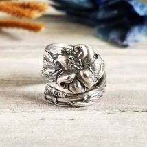 Retro Lotusblume Ring für Männer Frauen Silber Farbe Punk Gothic verstellbaren Ring Vintage handgemachte Unisex Schmuck Accessoires Geschenk