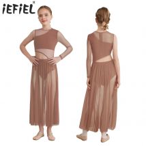 Abito da balletto per bambina, moderno e contemporaneo, costume da spettacolo di danza lirica, ritaglio sul retro, patchwork, lato diviso, abito in rete trasparente