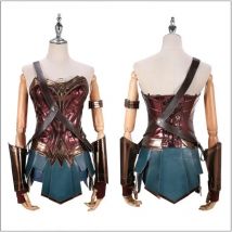 Vestido de Anime Wonder Cos, disfraz de Diana, Top marrón para adulto, pantalones cortos con corsé de piel sintética + accesorios para niña, traje de Halloween
