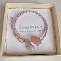2024 neue handgemachte Pfirsich blüte Achat Hetian Jade Trage gurt hand gewebte Special-Interest Design Glück Armband