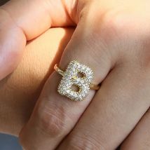 Wasserdichte Edelstahl-Buchstabenringe mit Blasen-Design, Verstellbare Offene Zirkon-CZ-Initialen-Ringe in Goldfarbe, Fingerschmuck
