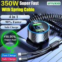 4-in-1-USB-Autotelefonladegerät mit zwei Anschlüssen, Typ C, mit einziehbarem Kabel, superschneller Ladeadapter für iPhone, Samsung, OPPO, Huawei