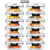 Set di 12 contenitori per alimenti, ciotole per frutta e verdura in vetro da 520 ml e 1200 ml con coperchi sigillanti impilabili, senza BPA