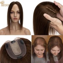 Sego Haaraufsatz für Frauen, echte Echthaarteile für dünner werdendes Haar, handgefertigt, Upgrade-Seidenbasis, 10 x 12 cm, Clip-in-Topper-Haarteile
