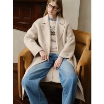 ZIQIAO Stylish Women's Petite Wool Overcoat with Suit Lapel 2025 Winter New Arrival 100% Wool Coats Suit Collar Long Winter Coat