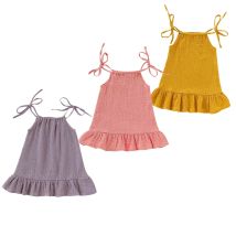 Sommer Kleinkind Baby Mädchen Kleid Kleinkind Kleid Musselin Baumwolle Ärmellose Rüschen Slip Kleider