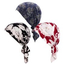 3 TEILE/LOS Muslimische Frauen Elastische Druck Turban Hut Vorgebunden Krebs Chemo Mützen Kopfbedeckung Kopf Wrap Rüschen Damen Haar Zubehör