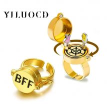 YILUOCD 2-teilige Anime-Paar-Öffnungsverstellbare Ringe für immer beste Freundin, Spinner-Ring, ästhetischer Cartoon-Bff-Freundschaftsschmuck