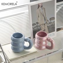 KEMORELA Keramikbecher mit Griff, niedliches Kreis-Blasen-Design, Kaffeetasse zum Frühstück, Milch, Saft, Tee, mikrowellengeeignet, Wasser, Getränk