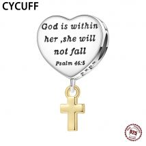 CYCUFF 2025 Neue 925 Sterling Silber Herzförmige Bibel Goldene Satz Charms Perlen Frauen Schmuck DIY Armband Trendy Party Geschenk