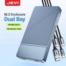 Custodia JEYI Dual Bay M.2 NVMe SATA SSD, custodia in alluminio USB 3.2 Gen 2 10 Gbps per SSD M.2 PCIe 2280/60/42/30. Supporta la finiture UASP