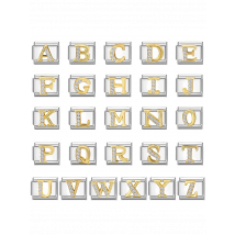Fashion Zircon 26 English Letter A-Z Capital Gold Color Italian Charm Link Fit 9mm Stainless Steel Bracelet Women Men DIY Making