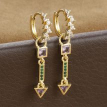 2PCS Stainless Steel Triangle Dangle Water Drop Cubic Zirconia Earrings For Women Party Creative Fashion Jewelry Gift