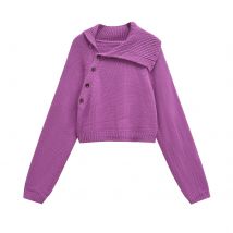 Herbst Frauen Solide Asymmetrische Gestrickte Pullover Revers Einreiher Eine Schulter Strickjacke Kausalen Chic Tops 5536138