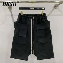 HKSH Sommer Neue Herren-Shorts im Dark-Punk-Streetwear-Stil mit Einfarbigem Safari-Look, Taschen und Doppelring-Design, Elastischer Taille, Caprihose HK1032