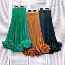 Französische Eleganz, Temperament, elastisch, hohe Taille, A-Linie, 3D-Blumen-Faltenrock, modisch,