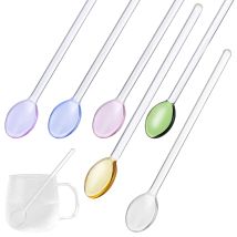 6pcs Glass Spoons Long Handle Transparent For Coffee Tea Honey Dessert Mixing Drinks Cooking Baking Stirring Sticks Tableware