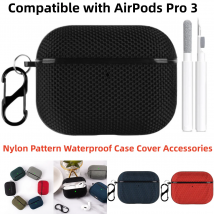 for AirPods Pro 3 Nylon Pattern Waterproof Case with Cleaning Kit & Keychain Full Protective Skin Accessories for AirPods Pro 3