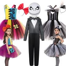 Kids Girls Jack Skellington Halloween Cosplay Costumes Girl Nightmare Clothes Suit Kid Sally Witch Cosplay Fancy Cosplay Clothes