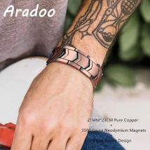 ARADOO Vintage Kupfer-Magnetarmband für Herren – 3 x Krafttherapie-Schmuck, Geschenk mit sicherem Verschluss