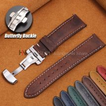 Vintage Echtleder Uhrenarmband Schmetterlingsschnalle Nähte Rindslederarmband für Omega 14/16/18/20mm/22mm/24mm Armband für Seiko
