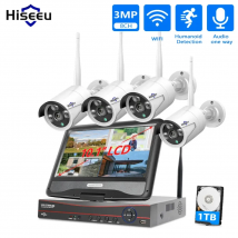 Hiseeu 10CH Kit telecamere di sicurezza wireless Visione notturna P2P Telecamera IP Sistema di sorveglianza CCTV impermeabile Set con monitor da 10,1"
