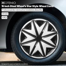 Set di 4 copricerchi nero/argento da 15 pollici stile stella marina per cerchi in acciaio, compatibili con Toyota, Volkswagen, Chevy, Chevrolet, Honda, Mazda.