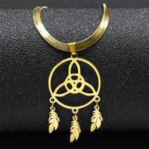Dreamcatcher Triquetra Trinity Hohl kette für Frauen Edelstahl Gold Farbe Boho Dream Catcher Halsketten Schmuck nxs04