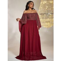 Toleen Frauen plus Größe Maxi kleider Mode Wein rot Pailletten Chiffon Kleid Fledermaus Ärmel Linie Hals Hals Schwerindustrie Ballkleid