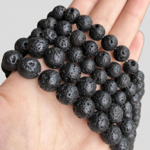 Cuentas sueltas redondas de piedra de Lava volcánica negra Natural para fabricación de joyería, accesorio de pulsera Diy, venta al por mayor 4 6 8 10 12mm 15''