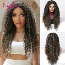 Lange verworrene lockige synthetische Lace-Front-Perücken, schwarze goldene Highlight-Spitzenperücke für schwarze Frauen, Afro-Cosplay, tiefe Welle, hitzebeständig