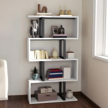 YITAHOME Libreria bianca a forma di S a 5 livelli - Contenitore moderno per la casa (30x80x145CM)