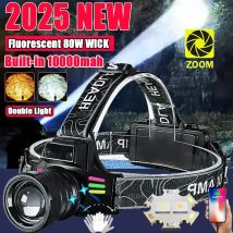 Lampada frontale super luminosa Lampada frontale ad alta potenza con sensore di torcia a lungo raggio più potente con torcia da pesca a luce gialla