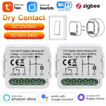 Tuya ZigBee WiFi Modulo Smart Switch Contatto a secco DC 12/24V AC 100-240V Smart Home, Casa Intelligente FAI DA TE Interruttore Relè Funziona con Alexa Google Alice