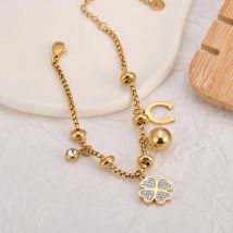 BOBOTUU Damen-Armband mit Strass-Blumen-Herz, Edelstahl, vergoldet, Zirkonia, Urlaubsschmuck, wasserdicht, BB25010