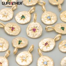 GUFEATHER, 6 Stück/Los, ME61, Schmuckzubehör, 18 Karat Gold rhodiniert, Kupfer, nickelfrei, Zirkon, Charms, DIY-Anhänger, Schmuckherstellung