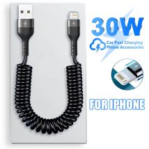 Per Apple 30W USB Cavo di ricarica rapido per auto per iPhone 14 13 12 11 Pro Max 8 Plus X XS Cavo di ricarica telescopico a molla Accessori
