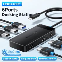 Lemorele TC122 USB C HUB Doppia HDMI 4K Docking Station USB 3.0 PD 100W Tipo C Porta per MacBook iPad M2 M1 Steam Deck Laptop