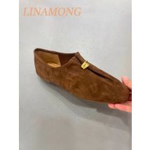 Frosted Leather Retro Flat Shoes New One Foot Lazy Shoes Coffee Colored Casual Commuting Simple and Versatile Single Shoes