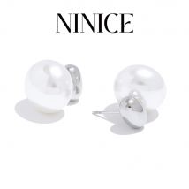 NiNice Elegant Simulated Pearls Round StudEarrings Anti Allergic Stainless Steel Vintage Korean Style Charm Jewelry