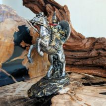 Spartanischer Krieger auf dem Pferd, Kunstharzfigur mit Schild und Speer, antike griechische Soldatenstatue, Heimbüro, Tischdekoration