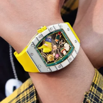 BONEST GATTI Männer Automatische Uhr 52mm Tonneau Mechanische Armbanduhr Carbon Faser Saphir Spiegel Leucht 3D Cartoon Zifferblatt