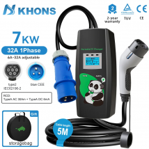 Cargador de Coche Eléctrico Portátil Khons Tipo 2 de 7 kW, 32 A, Monofásico, Cable de Carga para Vehículos Eléctricos, EVSE, Cable de 5 m, Corriente Arbitraria de 6 A a 32 A